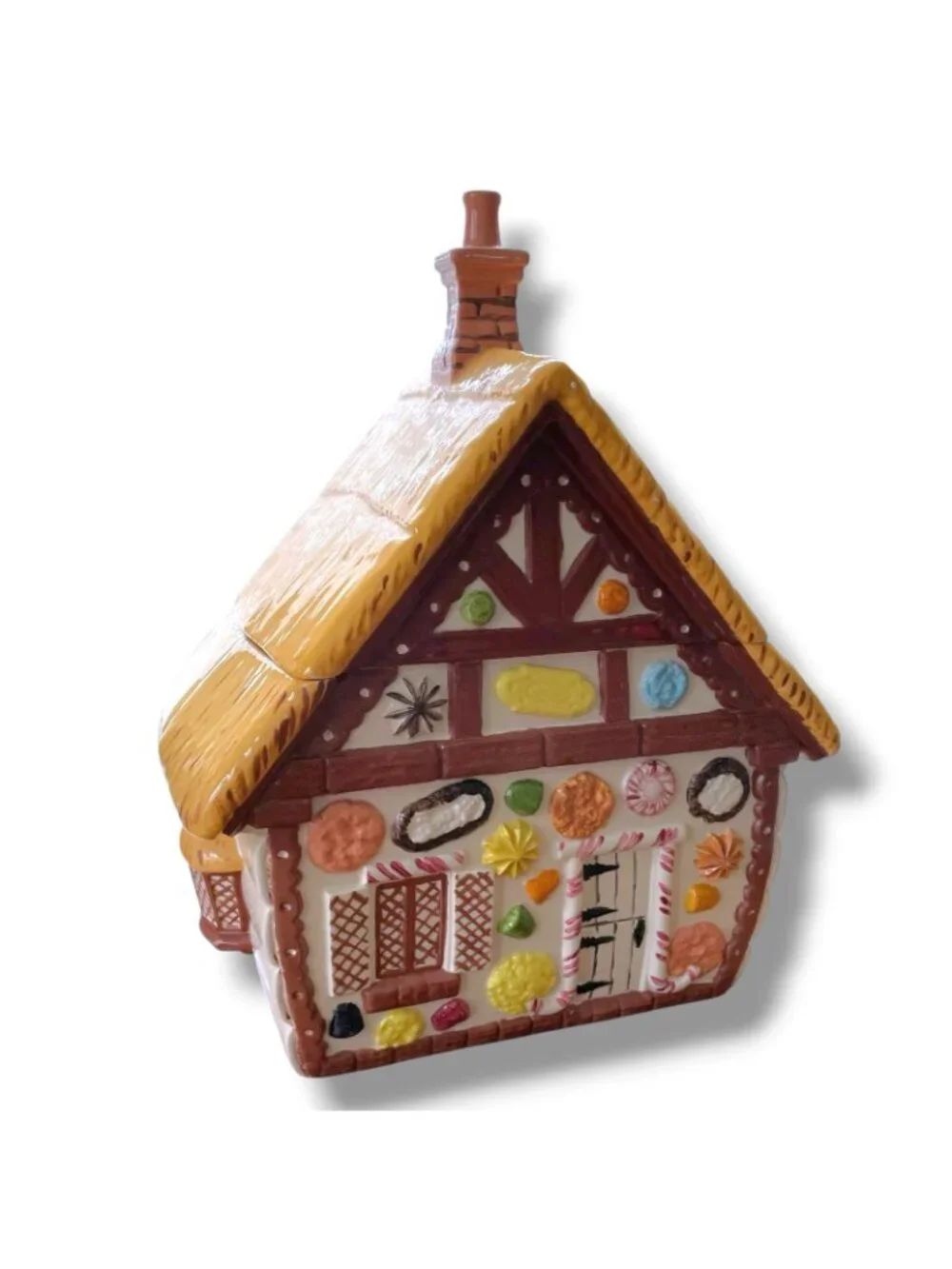 Vintage 1970s Christmas Gingerbread House Cookie Jar Large Ceramic Handpainted
